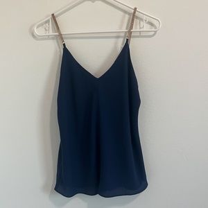Express Blue Blouse with Gold Straps